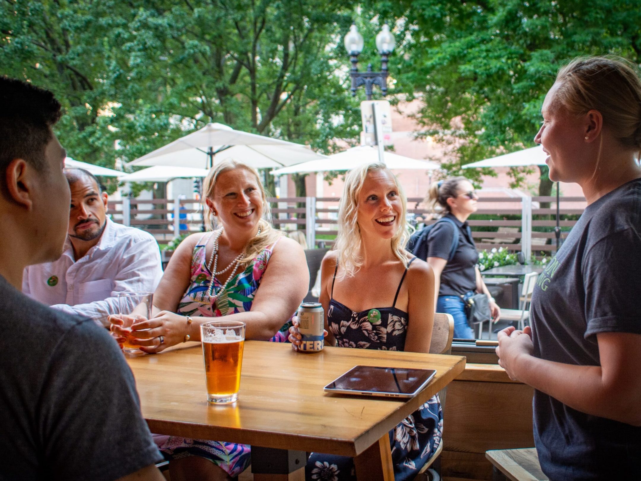 a group of people sitting at a table